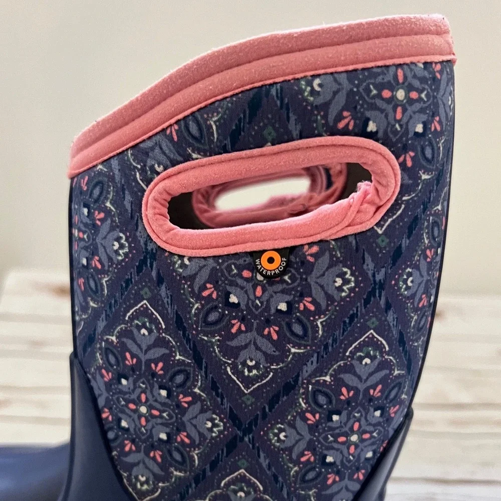Bogs Classic Folkwood Waterproof Insulated Boots Navy Pink Youth 3 Women 5